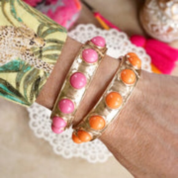 Baroque Vibe Gold Stretch Bangle Bracelets with Colorful Geometric Stones NEW - Picture 6 of 16